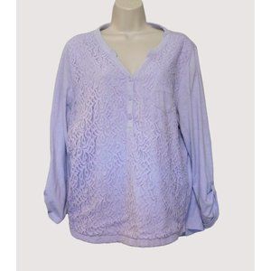Nine West Jeans Lace Shirt XXL Lavender Purple Adj. Sleeves Casual Cotton Blend
